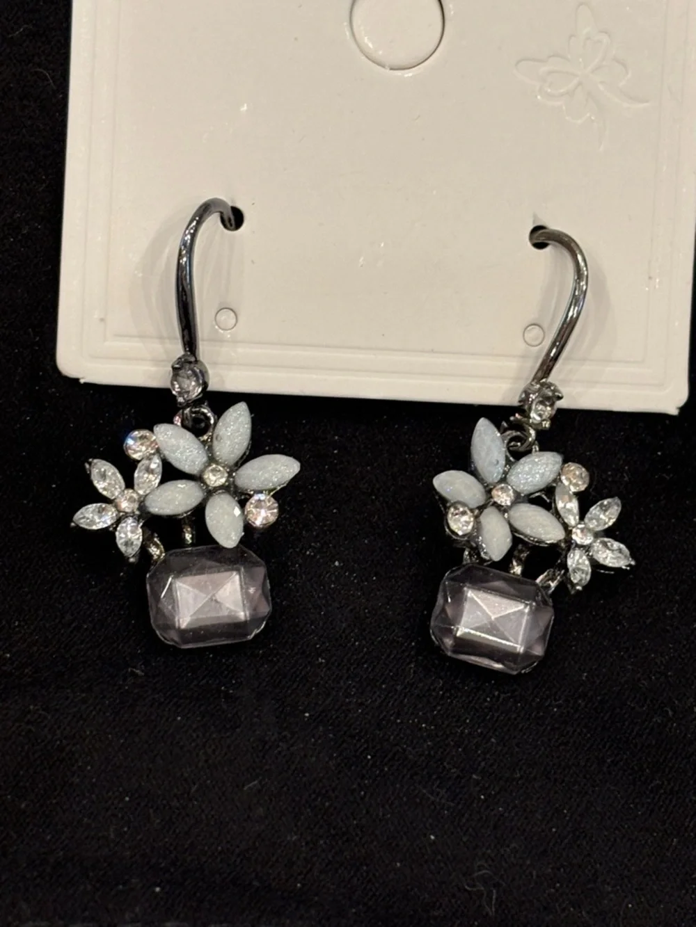 Crystal Floral Drop Earrings in White and Gray - Picture 3 of 3
